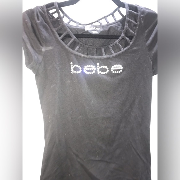 Bebe crystal logo short sleeve lattice detail top XS - Picture 3 of 4